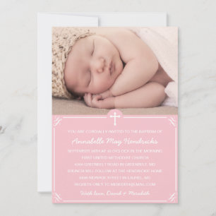 Pink Girls Photo Baptism/Christening Invitation