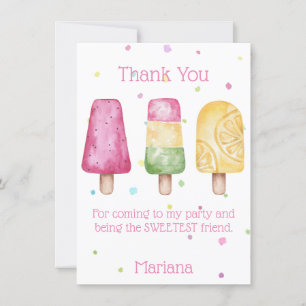 Pink Girls Popsicle Birthday Party Thank You Card