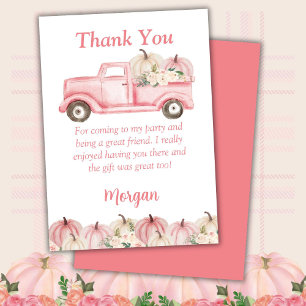 Pink Girls Pumpkin Birthday Party Thank You Card