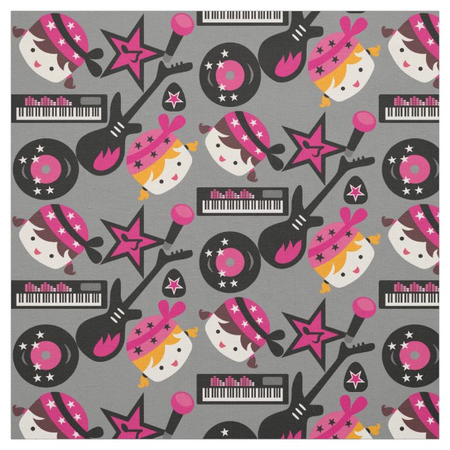 Pink Girls Rock Star Fabric (Swatch)