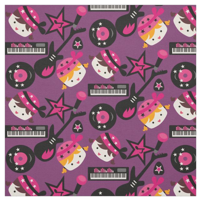 Pink Girls Rock Star Fabric (Swatch)