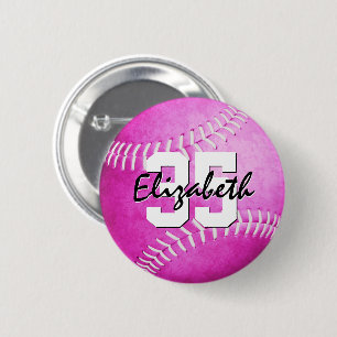 pink girls softball personalized 6 cm round badge