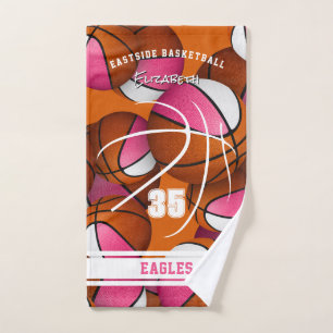 pink girls sports basketball player name  hand towel