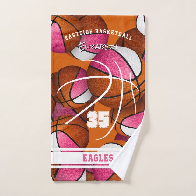 pink girls sports basketball player name  hand towel (Hand Towel)
