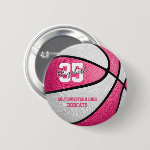 pink girl's sports basketball team name 6 cm round badge