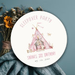 Pink Girls Tent Sleepover Slumber Birthday Party Round Paper Coaster<br><div class="desc">If you need any other matching product or customisation,  kindly message via Zazzle.</div>