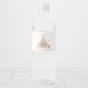Pink Girls Tent Sleepover Slumber Birthday Party Water Bottle Label