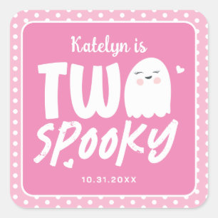 Pink Girl's Two Spooky Halloween 2nd Birthday Square Sticker