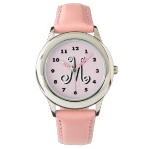 Pink girls watch   personalised letter monogram