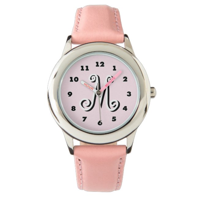 Pink girls watch | personalised letter monogram (Front)