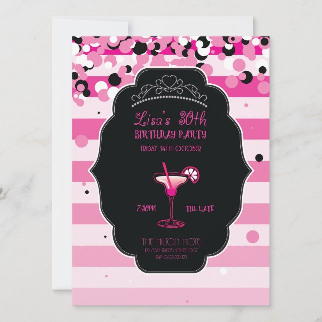 Pink - Girly - Adult - Birthday Party - Invitation (Front)