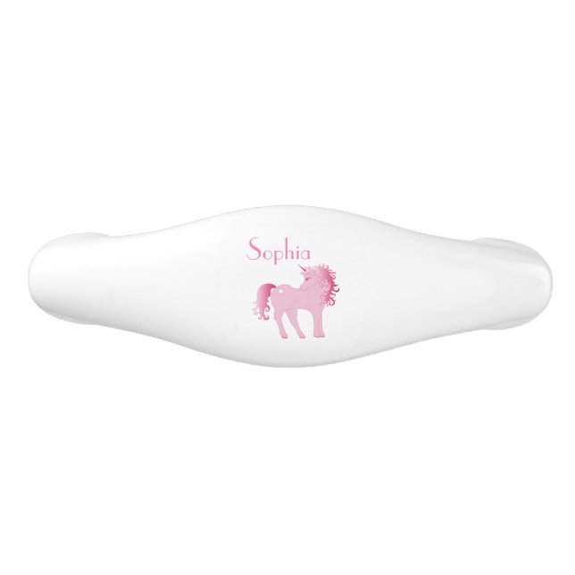 Pink, Girly and Cute Unicorn Ceramic Drawer Pull (Front)