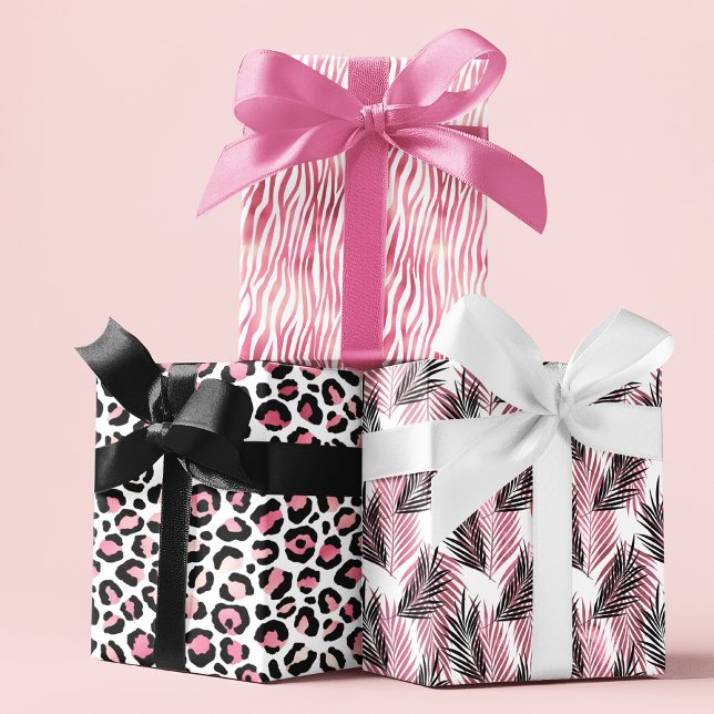 Pink Girly Animal Chic Dot Tropical Floral Pattern Wrapping Paper Sheet (Creator Uploaded)