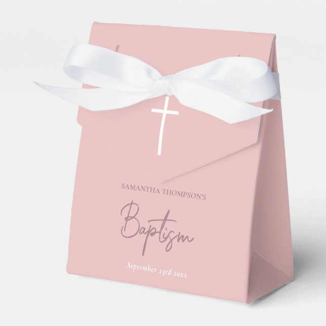 Pink Girly Baby Girl Calligraphy Baptism  Favour Box (Front Side)
