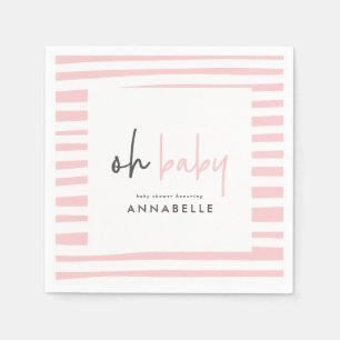 pink girly baby shower typography modern party napkin