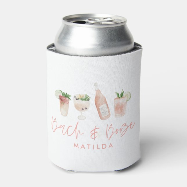pink girly bach & booze bachelorette weekend chic can cooler (Can Front)