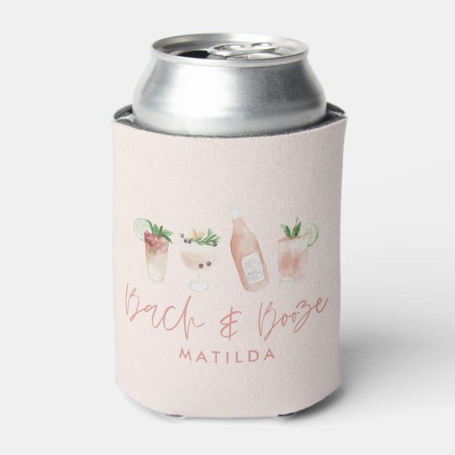 pink girly bach & booze bachelorette weekend chic can cooler (Can Front)