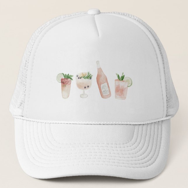 pink girly bach & booze bachelorette weekend chic  trucker hat (Front)