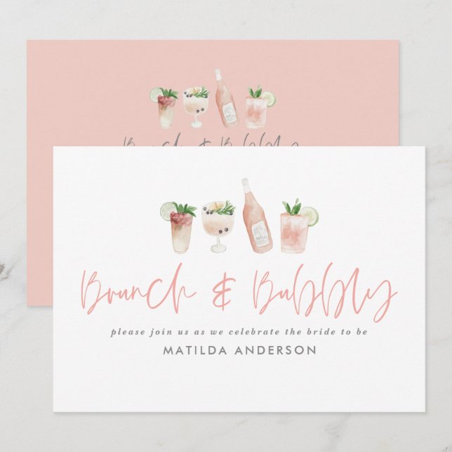 Pink girly bachelorette weekend brunch & bubbly invitation (Front/Back)