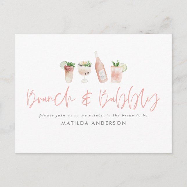 Pink girly bachelorette weekend brunch & bubbly invitation postcard (Front)