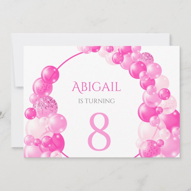 Pink Girly Balloon Arch Birthday Party Invitation (Front)