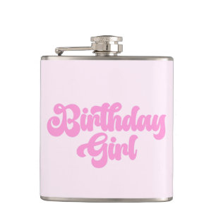 Pink Girly Birthday Girl Birthday Drink Hip Flask