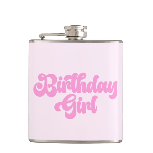 Pink Girly Birthday Girl Birthday Drink Hip Flask (Front)