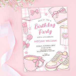 Pink girly birthday invitation