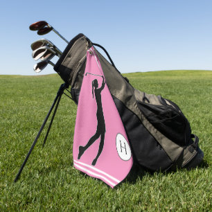 Pink girly black silhouette girl golfer ladies gol golf towel