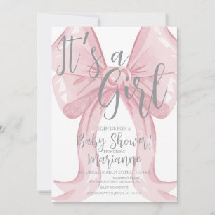 Pink Girly Bow Baby Shower Invitation