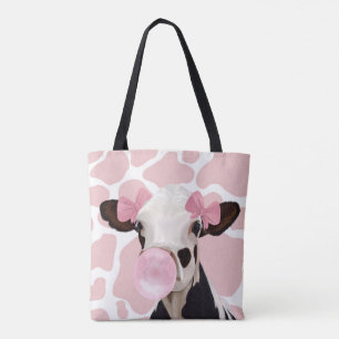 Pink Girly Bubblegum Blowing Cow Tote Bag
