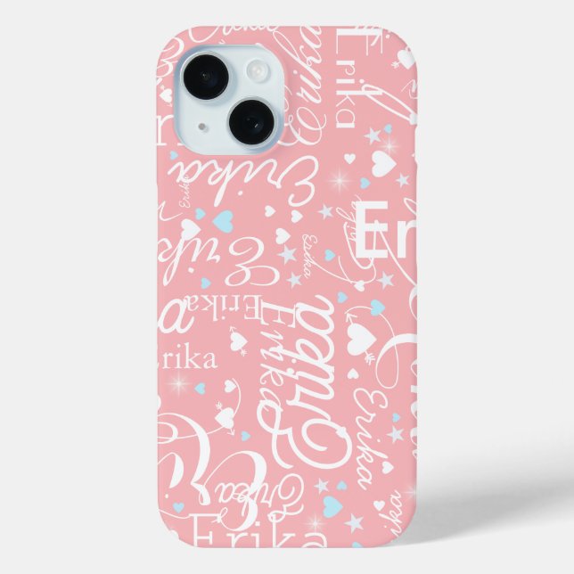 Pink Girly Calligraphy Typography Name Pattern Case-Mate iPhone Case (Back)