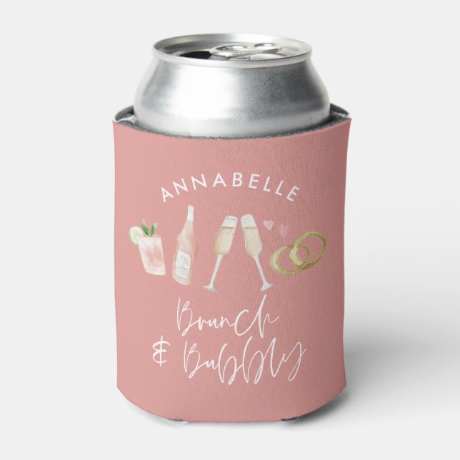 pink girly champagne bridal shower can cooler (Can Front)