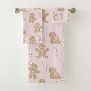 PINK! Girly Christmas GIngerbread pattern Towell Bath Towel Set