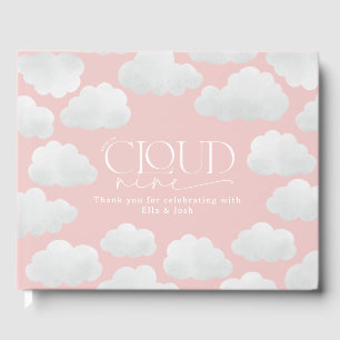 Pink Girly Cloud Nine Baby Shower Modern Minimal Guest Book