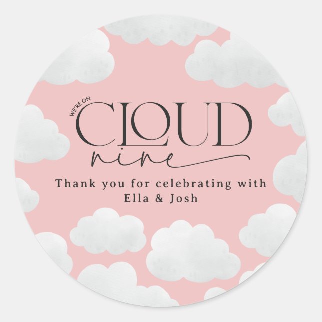 Pink Girly cloud nine shower modern stylish Classic Round Sticker (Front)