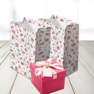 Pink Girly Coquette Cowgirl Boots Bows Pattern Medium Gift Bag