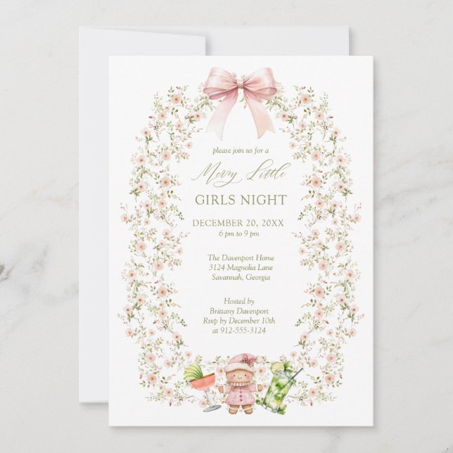 Pink Girly Coquette Girls Night Holiday Party Invitation (Front)