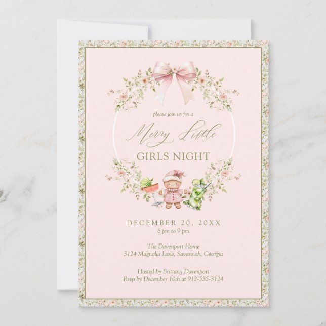 Pink Girly Coquette Girls Night Holiday Party Invitation (Front)