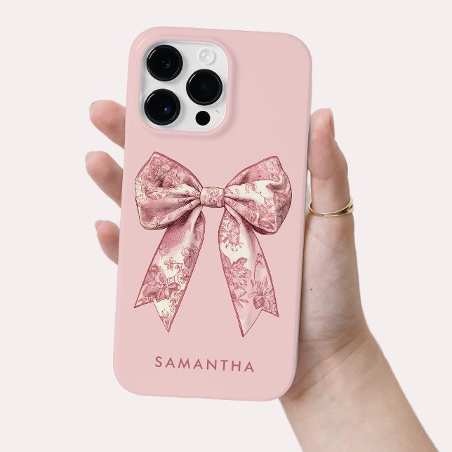 Pink Girly Coquette Toile de Jouy Bow with Name Case-Mate iPhone Case (Pink Girly Coquette Toile de Jouy Bow with Name Case-Mate iPhone Case)