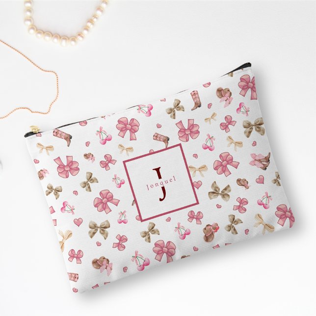 Pink Girly Cowgirl Coquette Pattern Monogram Name Accessory Pouch (Creator Uploaded)