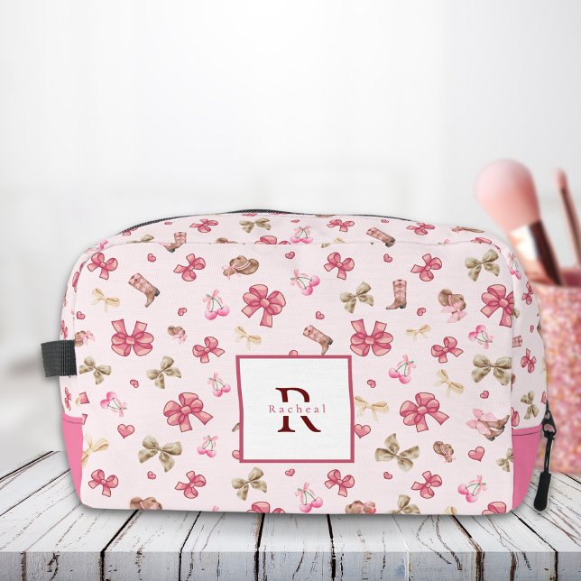 Pink Girly Cowgirl Coquette Pattern Monogram Name Dopp Kit (Creator Uploaded)