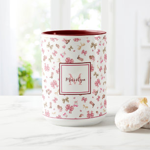 Pink Girly Cowgirl Western Pattern Monogrammed Mug