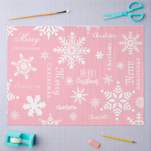 Pink Girly Custom Name Christmas Holiday Snow Tissue Paper