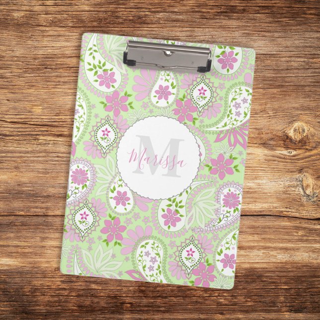 Pink Girly Cute Chic Preppy Paisley Monogram  Clipboard (Creator Uploaded)
