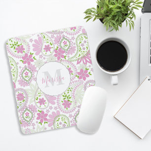 Pink Girly Cute Chic Preppy Paisley Monogram  Mouse Mat