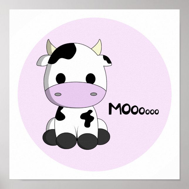 Pink girly cute cow cartoon kids poster (Front)