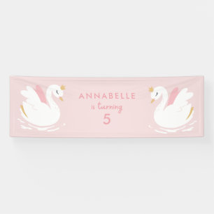 Pink girly cute swan elegant birthday party banner