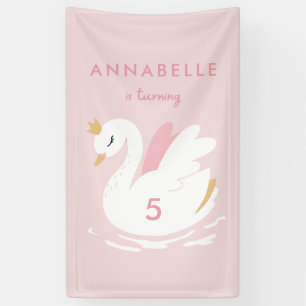 Pink girly cute swan elegant birthday party banner