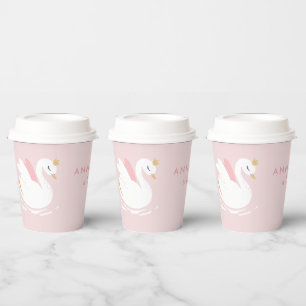 Pink girly cute swan elegant birthday party decor paper cups